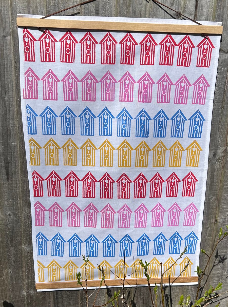 Beach Hut tea towel