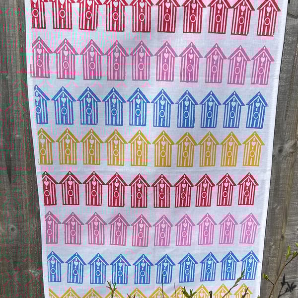 Beach Hut tea towel