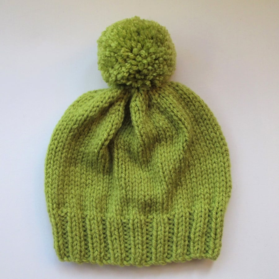 Bobble Hat in Lime Green Chunky Yarn 