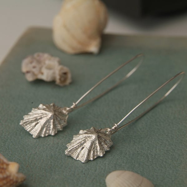 Silver Shell Earrings - Limpet Shell Long Earring - Nautical Jewellery