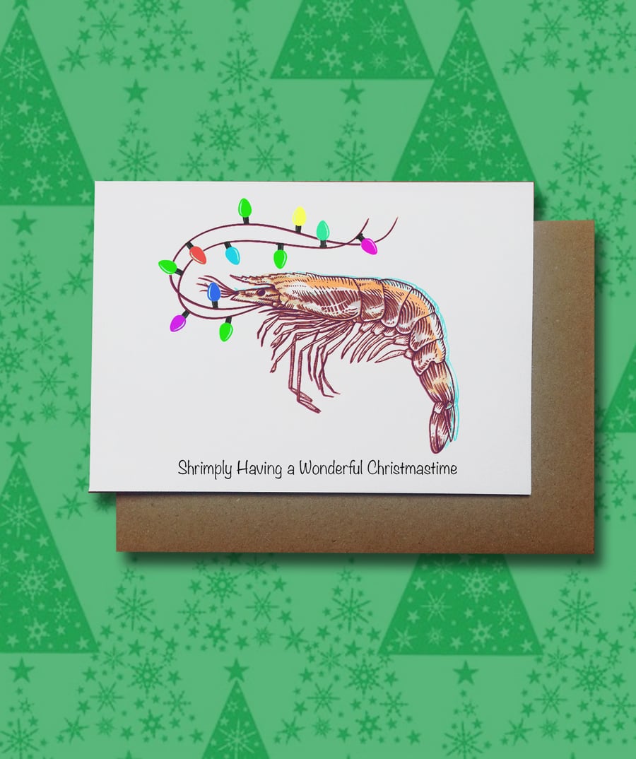 Funny Shrimp Christmas Card, Animal Greetings Card, Funny Sea Creature Card