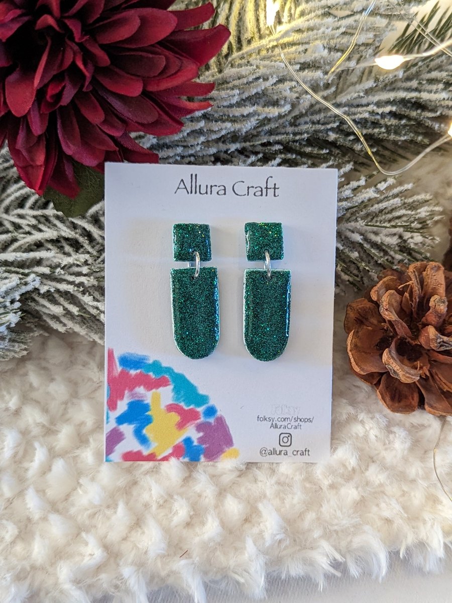 Emerald Green Glitter Earrings 