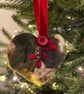 Velvet heart Christmas decoration- Holly print. 