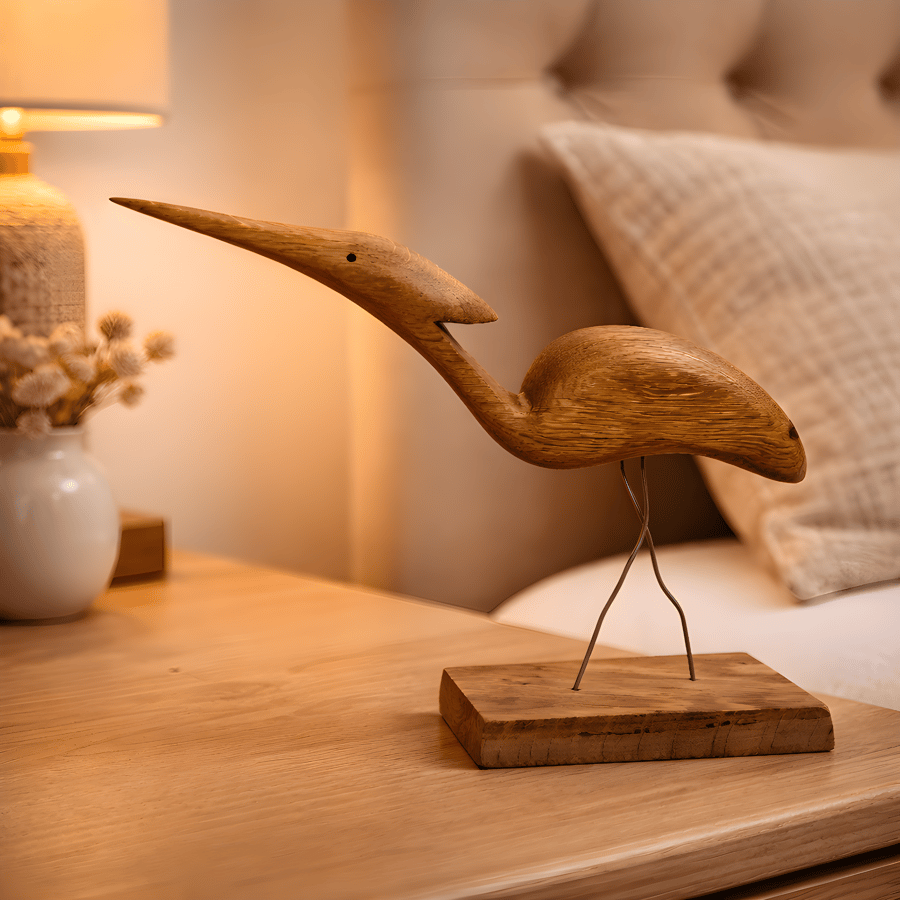 Solid oak heron bird