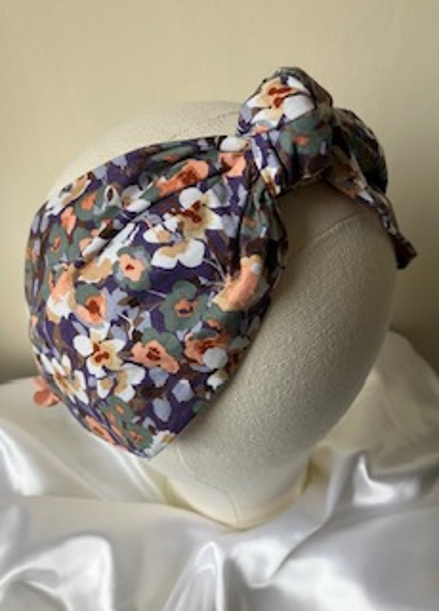 Flo - 40s Style Pure Cotton Floral Print Turban Headband 