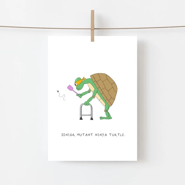 Senior Mutant Ninja Turtle Birthday Card - Fun and Quirky Handmade Design
