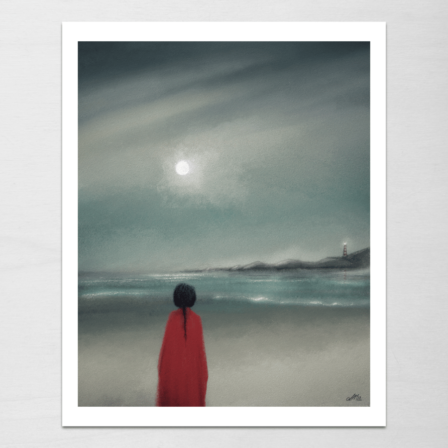 Seaside Illustration - Giclée Print - Girl On The Beach Art - 8x10"