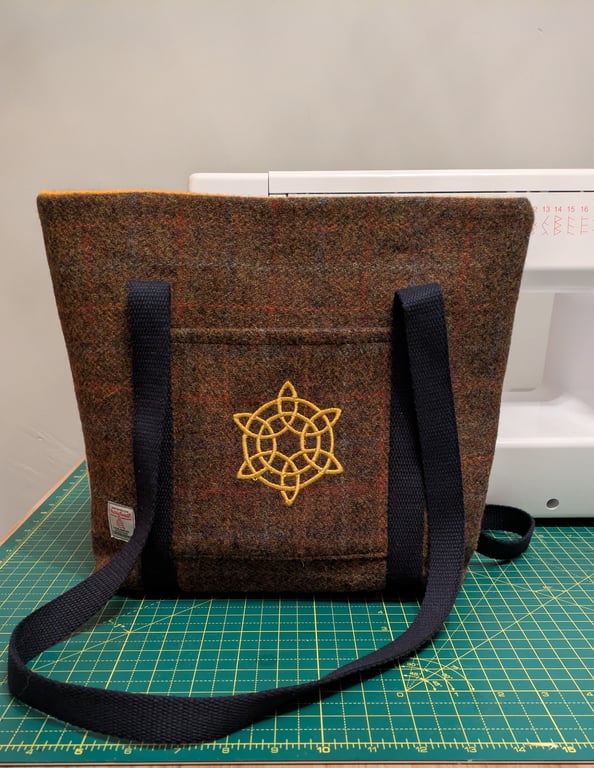 Dark Brown, Blue and Red Check Harris Tweed Tote Bag