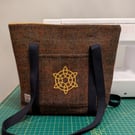 Dark Brown, Blue and Red Check Harris Tweed Tote Bag