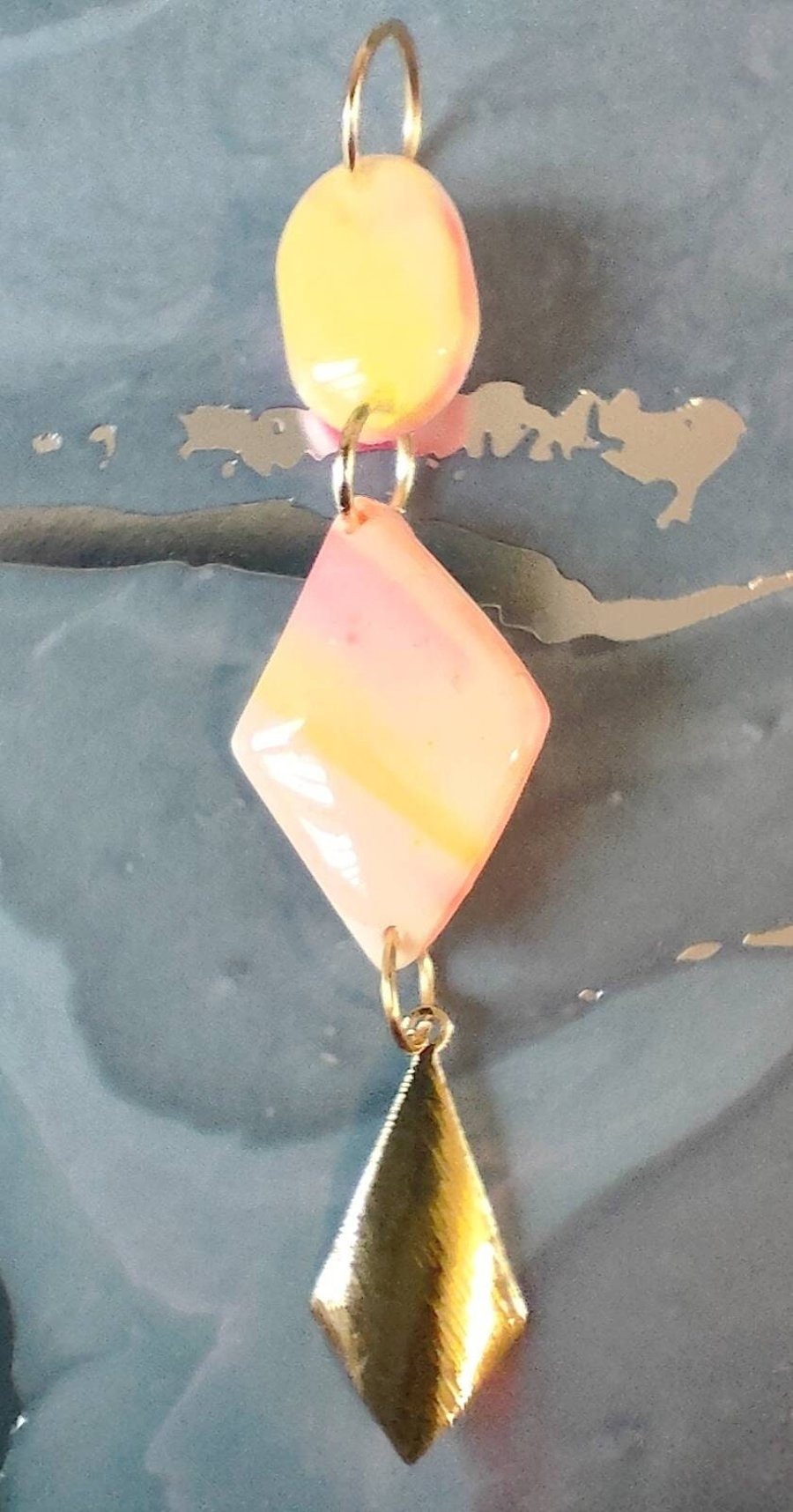 Long Polymer Clay Alcohol Ink Pendant