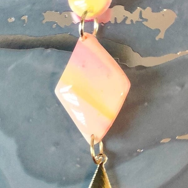 Long Polymer Clay Alcohol Ink Pendant
