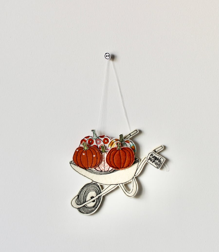 'Pumpkin Picking' Wheelbarrow 5- Hanging Decoration