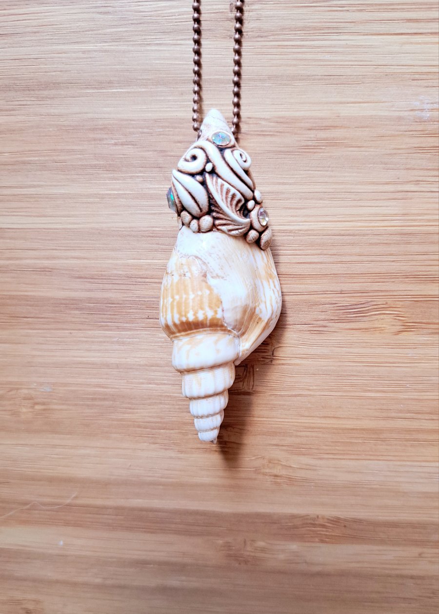 Seashell with Air Dry Resin Clay Amulet Pendant