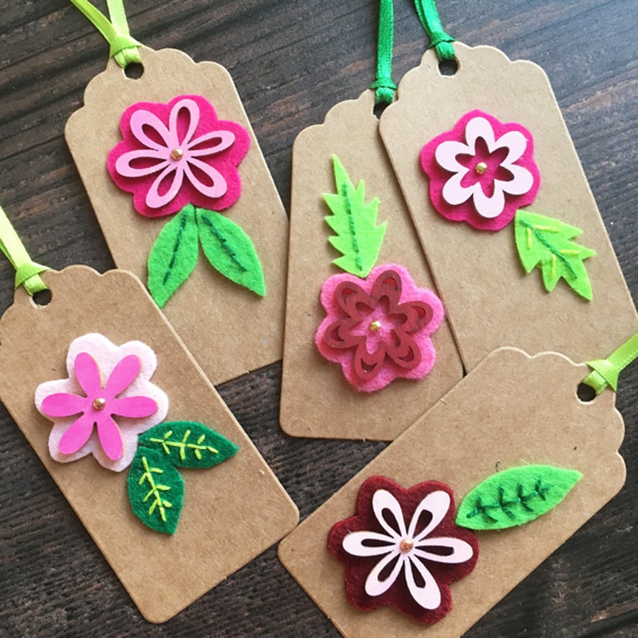 Set of five pretty handmade gift tags