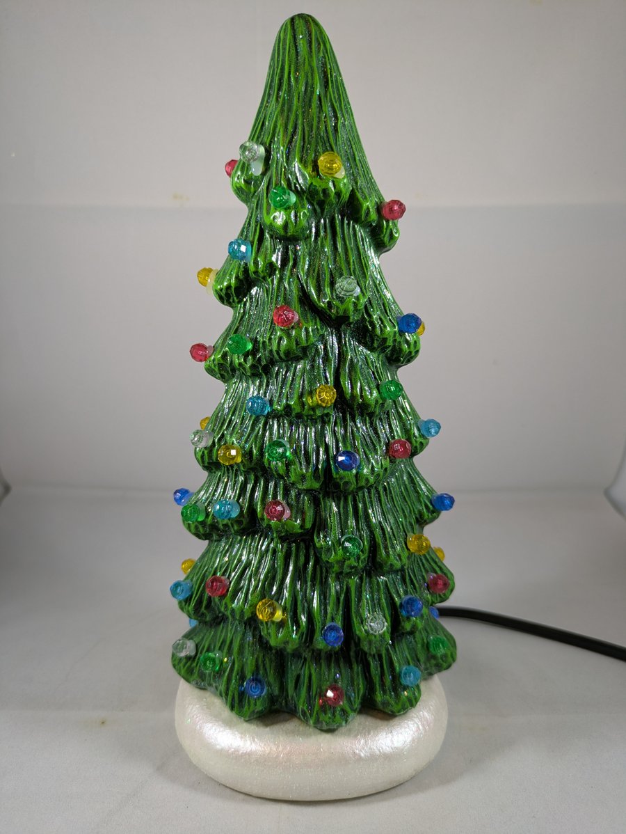 Slim Ceramic Green Xmas Christmas Tree Table Lamp Light Ornament Decoration.