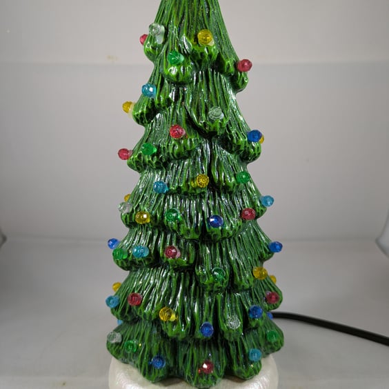 Slim Ceramic Green Xmas Christmas Tree Table Lamp Light Ornament Decoration.