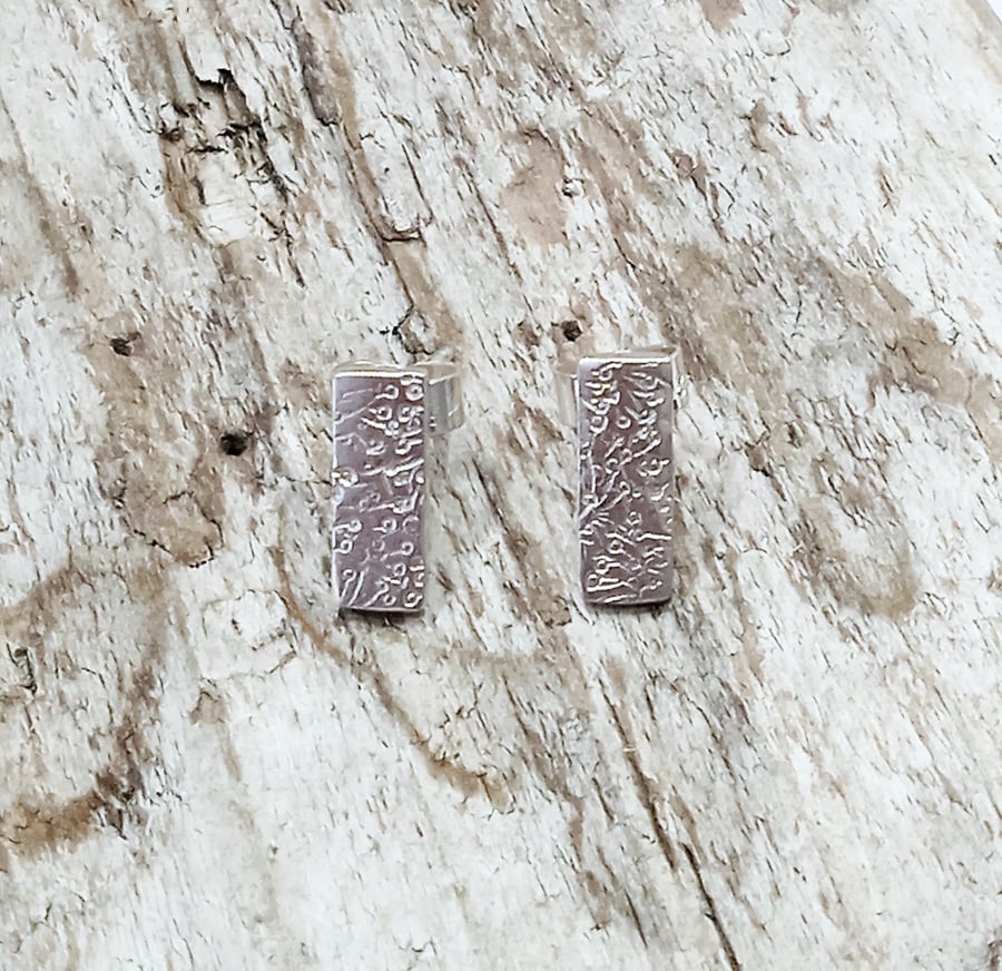 Sterling Silver Textured Stud Earrings (ERSSSTBA1) - UK Free Post