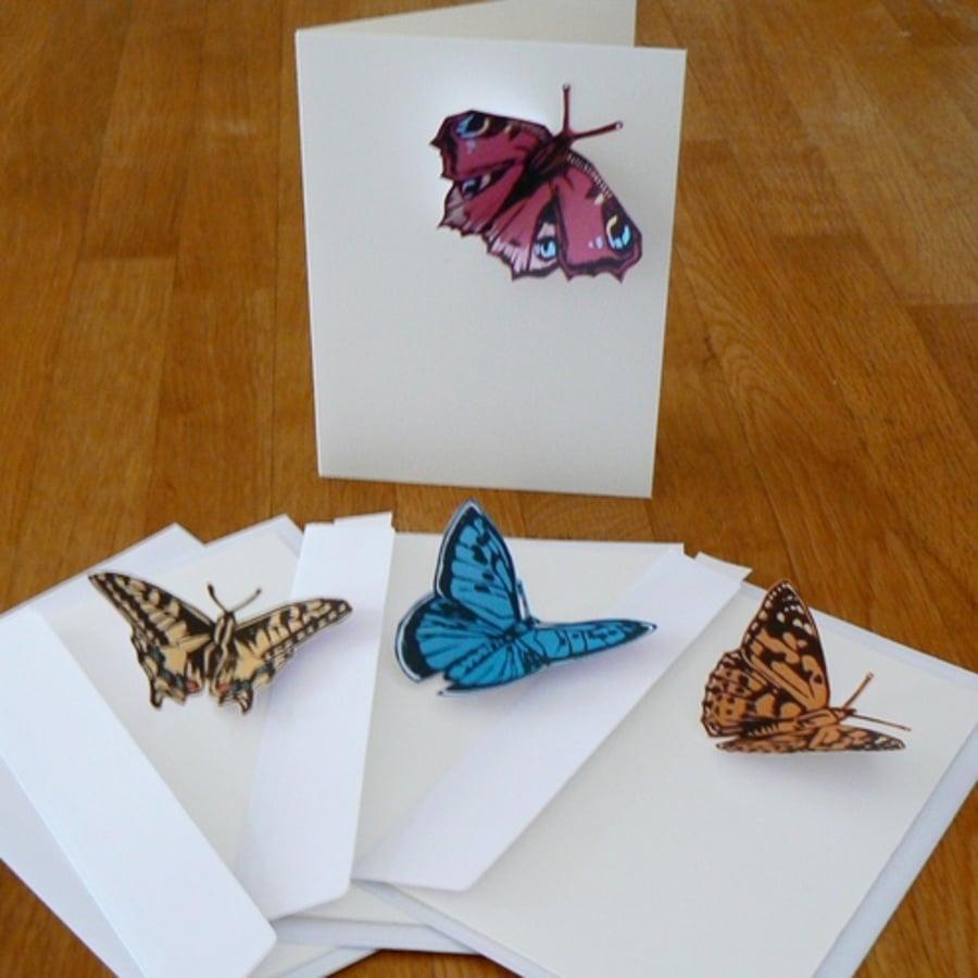 4 butterfly linocut cards