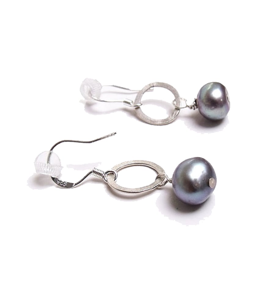 Delices sterling silver Grey Pearls Earrings