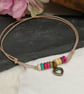 Adjustable cotton cord anklet with multicoloured howlite beads and heart charm - Image 3