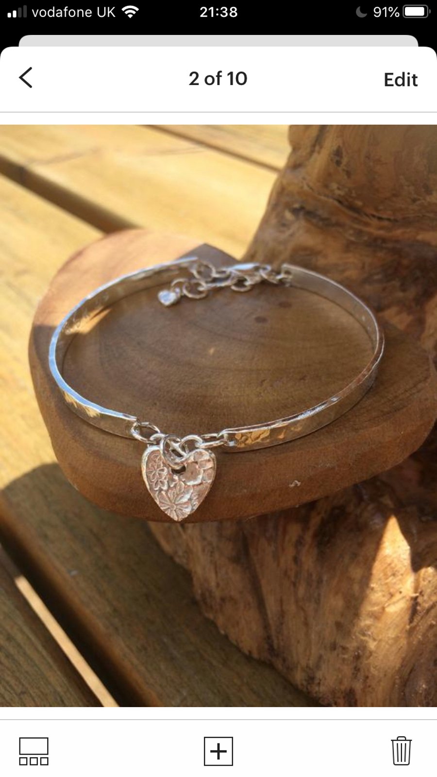 Sterling Silver heart bracelet, personalised to order, handmade in Cotswolds 