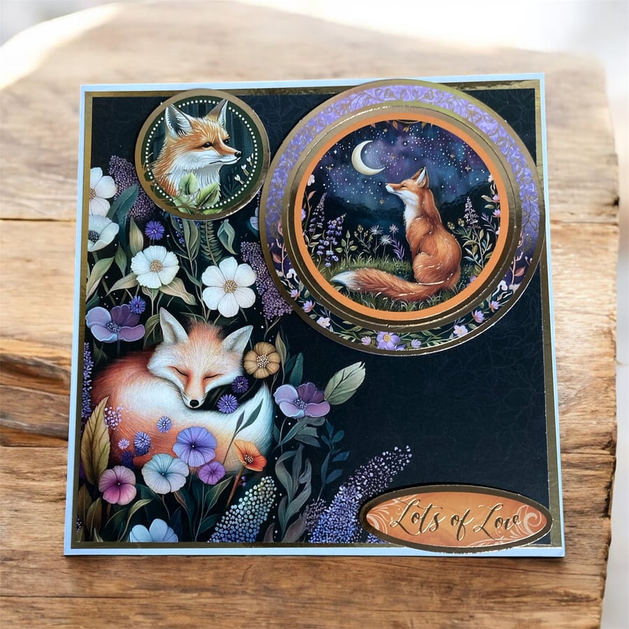 “Moonlit Fox” Luxury Handmade Card for Birthday or other Special Occasion.