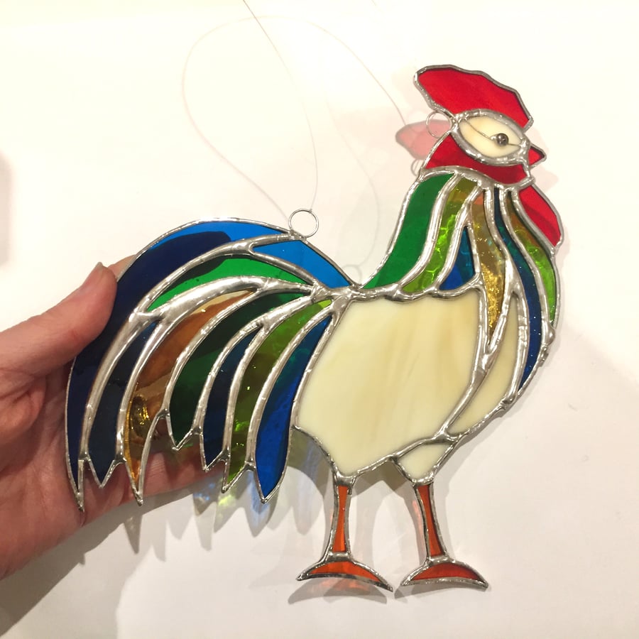 Stained Glass Cockerel Suncatcher - Handmade Window Decoration 