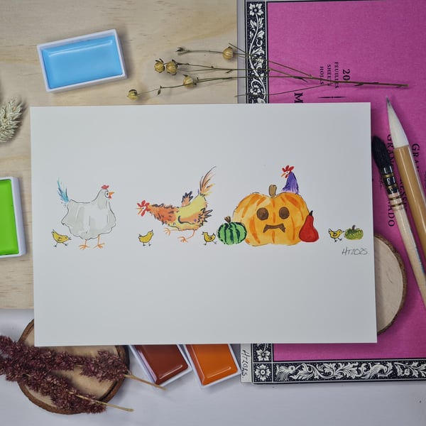 Mini Halloween Ghost Chicken Painting: Hand-Painted Watercolor Art