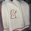 Embroidered Rabbit Ecru Cot Blanket Organic Cotton Heirloom