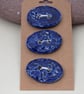 3 Medium Oval Cobalt Blue Leaf Sprig Pattern Ceramic Buttons - Image 1