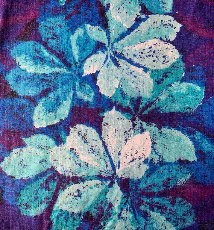 BOLD Large leaf blue purple Barkcloth 50s 60s Vintage Fabric Lampshade option 