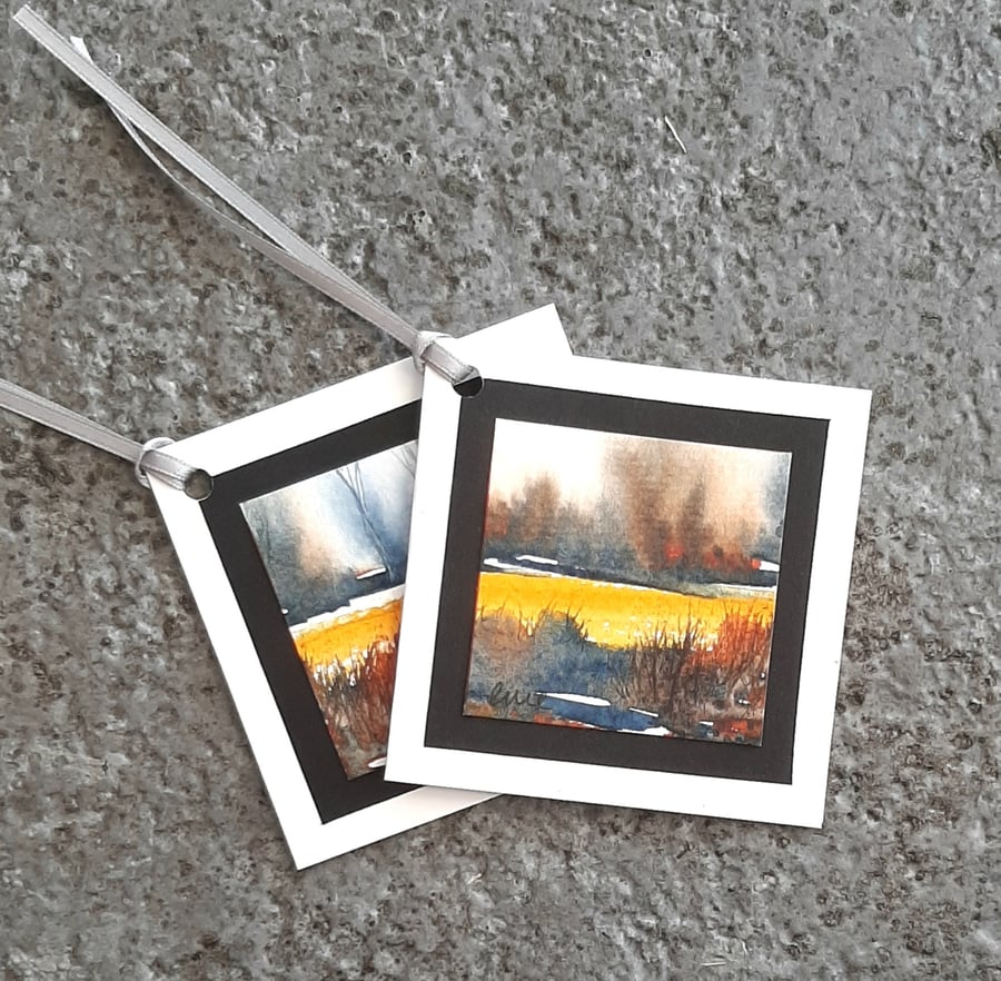Rich, Warm Toned Handpainted Gift Tags.of landscapes. Pack Of Two. Card Style. 