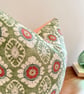 Maya Apple Green & Paprika Floral Cushion Cover, Square Cushion - Image 2