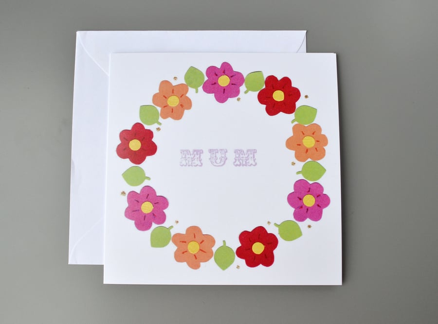 Mother's Day Card with Spring Wreath of Flowers