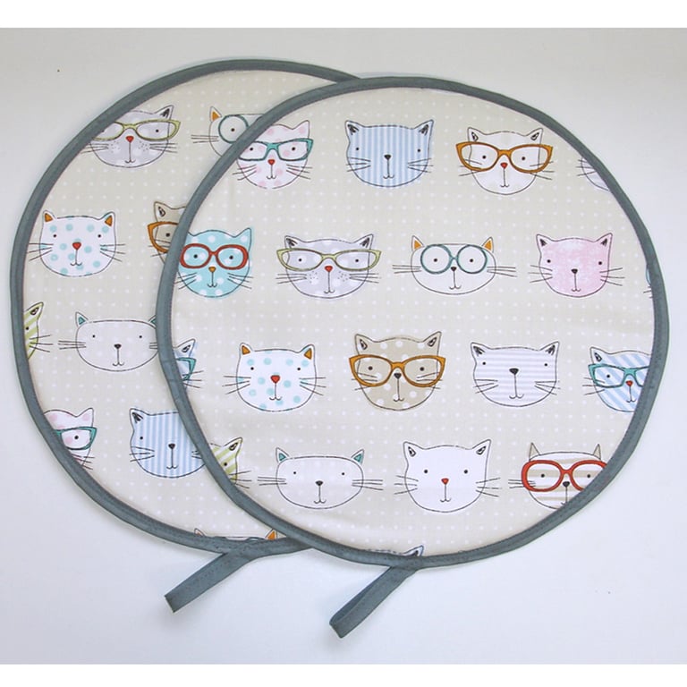 Cat Aga Hob Lid Covers Pair of Mats Pads Hats Surface Savers Cats in Glasses x 2