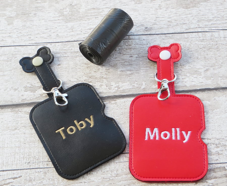 Dog Poop Bag Holder and Dispenser, Personalised with Pet Name, 