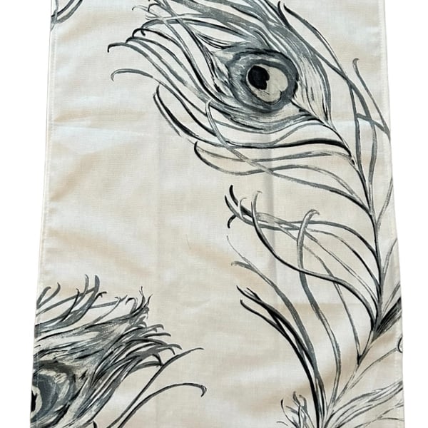 Black & White Peacock Feather Large Cotton Linen Tea Towel