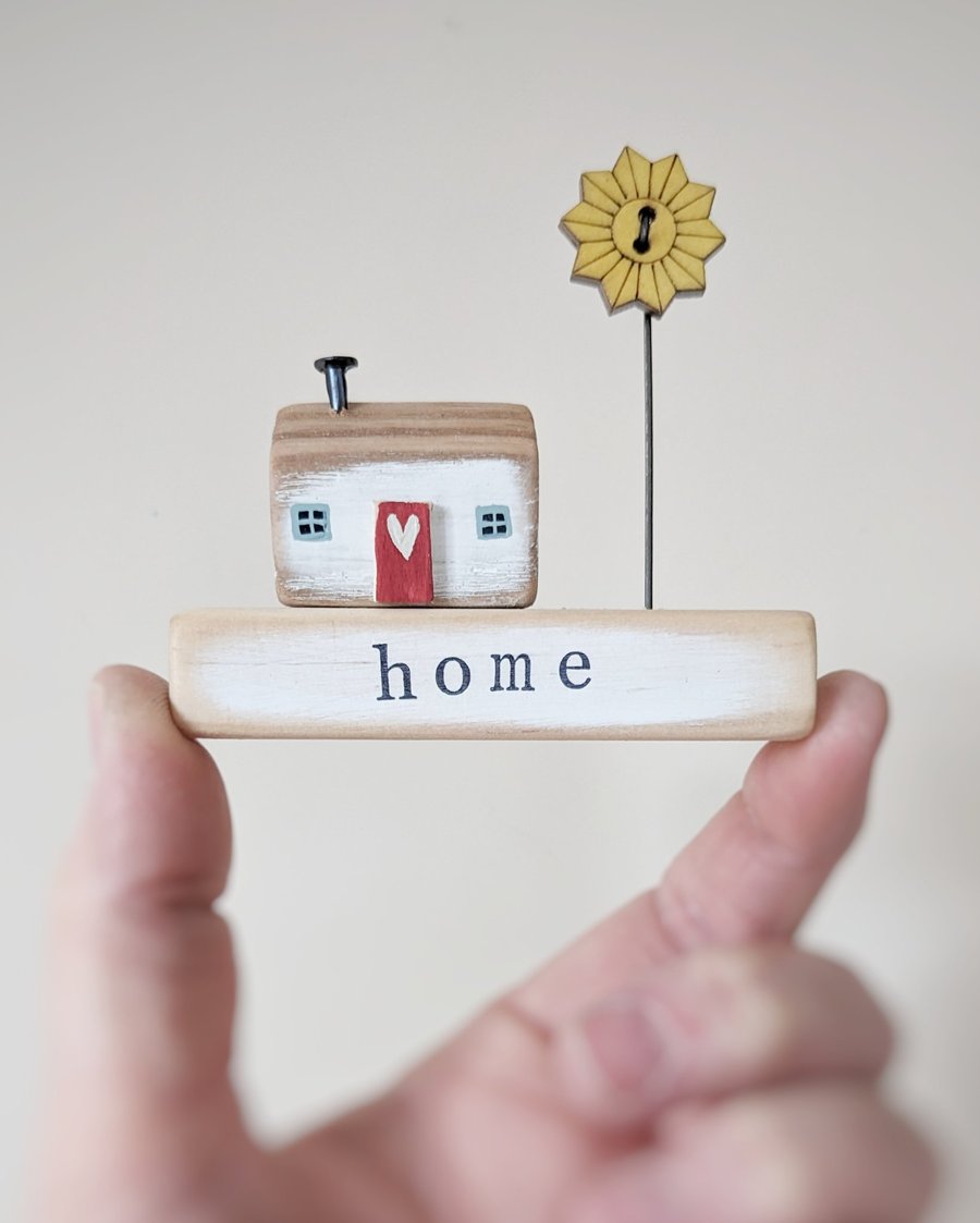 Little Wooden Painted House and Base in a Bag