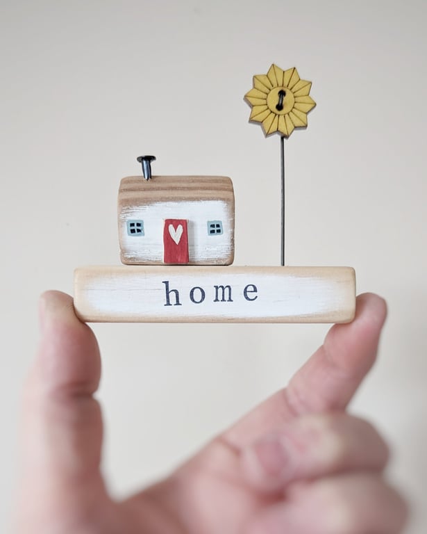 Little Wooden Painted House and Base in a Bag