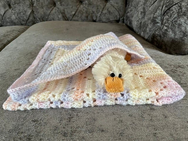 Pastel Shades Baby Blanket, Baby Girl Gift, Hand Crocheted, Newborn Gift Idea