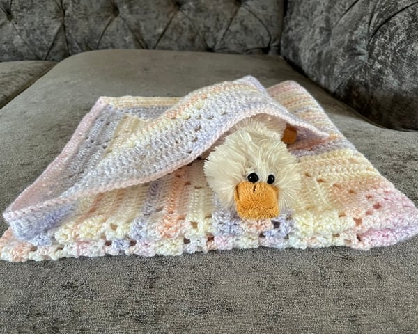 Pastel Shades Baby Blanket, Baby Girl Gift, Hand Crocheted, Newborn Gift Idea