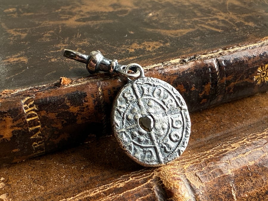 Double sided Memento Mori Wax Seal Skull & Hammered Coin Clip On Pendant 