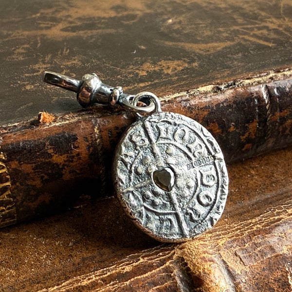 Double sided Memento Mori Wax Seal Skull & Hammered Coin Clip On Pendant 