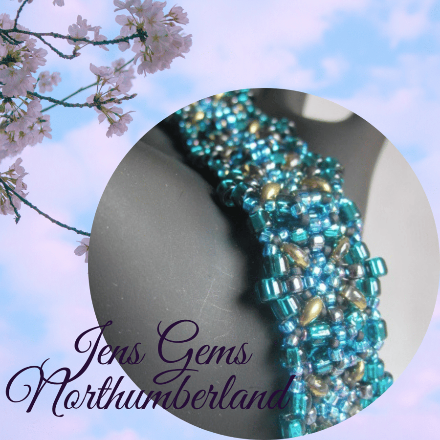 Teal Dream Beadwork Bracelet