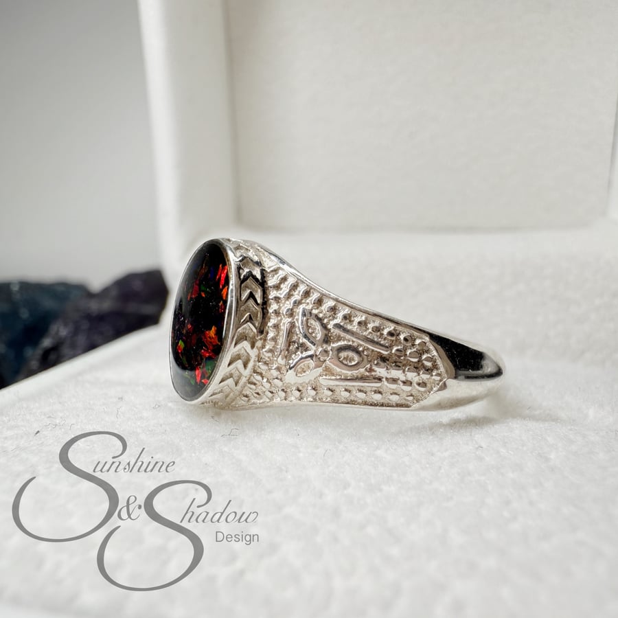 The ring of emberveil. Sterling silver ring. Handmade ring. Opal ring. fantasy.