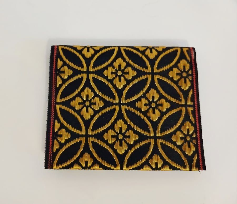 Japanese Vintage-Inspired Tatami Heri Card case – Gold & Navy Geometric Bloom