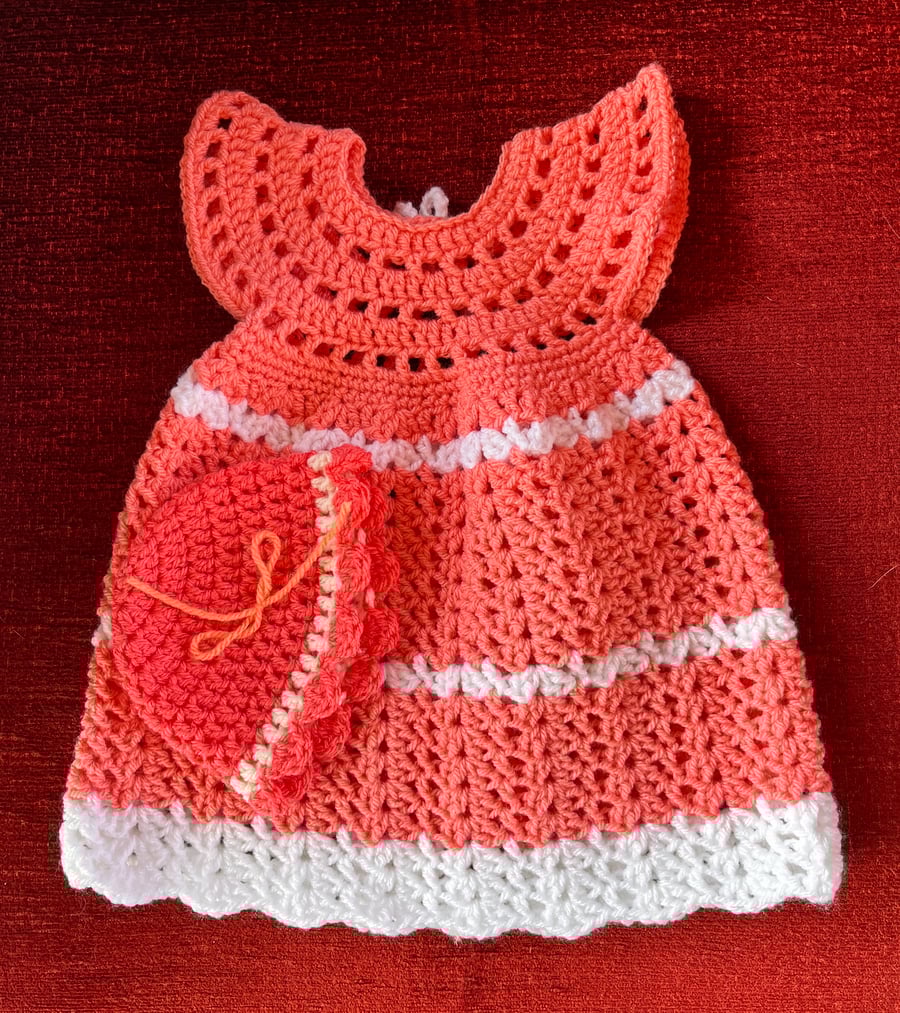 Hand crochet baby dress & hat