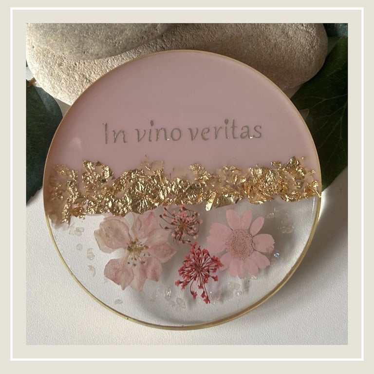 Resin Coaster with Dried Flowers, Crystals & Gold Leaf - Moments in Resin
