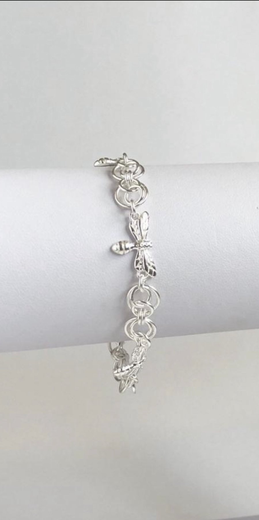 Sterling Silver Dragonfly Chainmaille Bracelet 