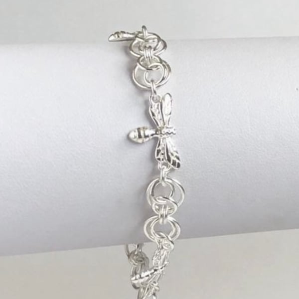 Sterling Silver Dragonfly Chainmaille Bracelet 